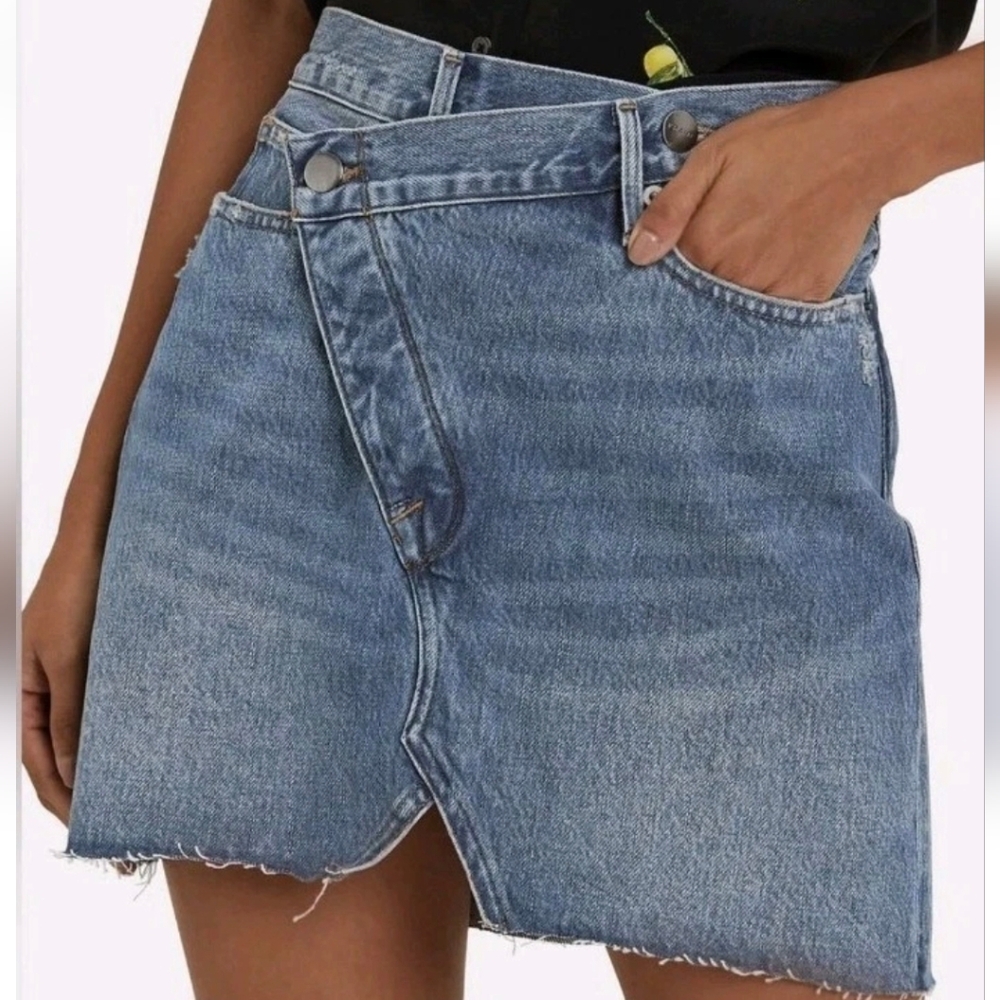 FRAME DENIM Ophelia Overlap Denim Wrap Mini Skirt 26 Revolve Festival